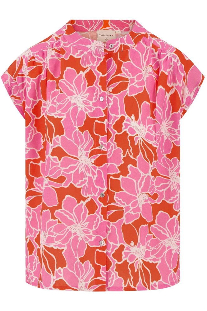 BLOUSE MET BLOEMEN PRINT 0304 166 7191 FEL ROZE/ORANJE